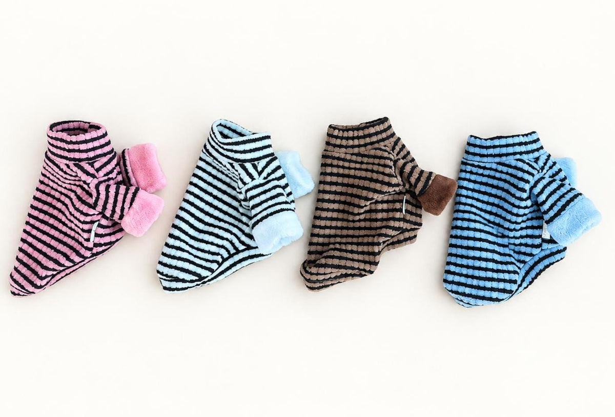 Cozy Stripe Dog Turtleneck Shirt, Plush Cuffs - NKpup