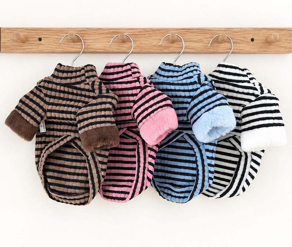 Cozy Stripe Dog Turtleneck Shirt, Plush Cuffs - NKpup