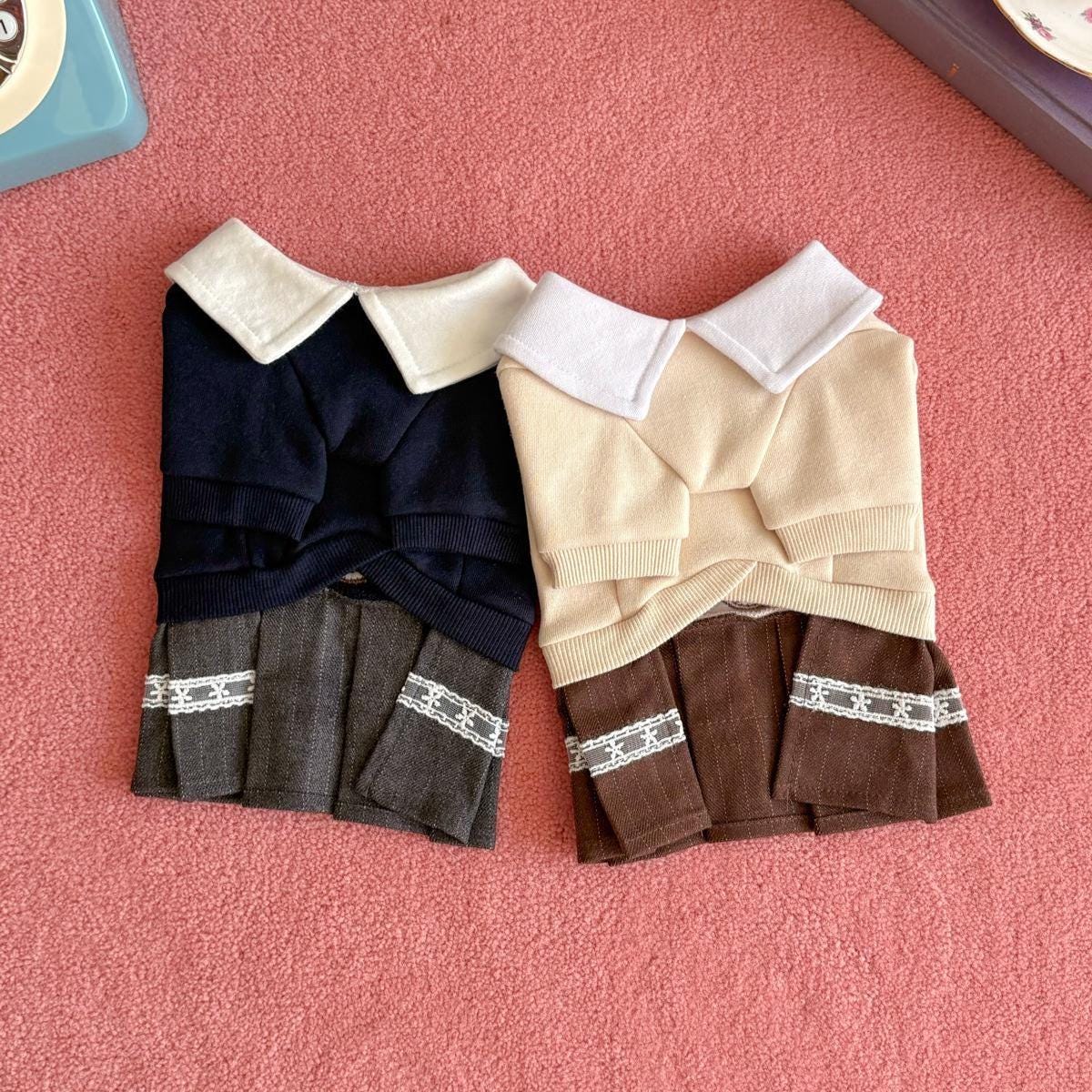 Teddy Bear Dog Dress, Preppy Collar, Pleated Skirt - NKpup