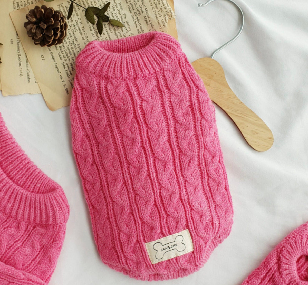 Pink cable knit dog vest by NKpup