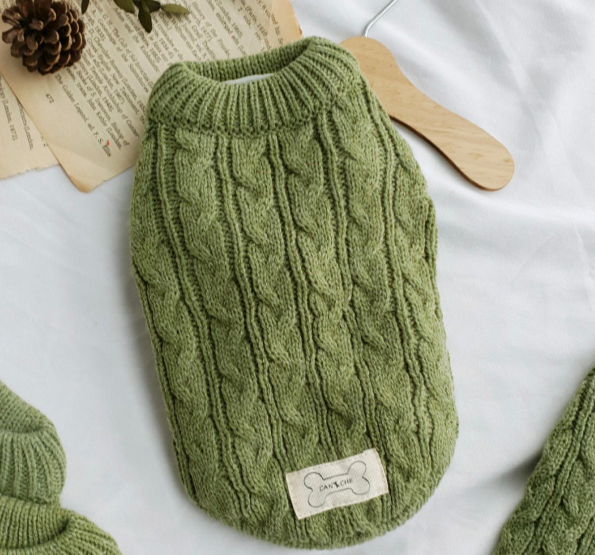 Olive green cable knit dog vest by NKpup