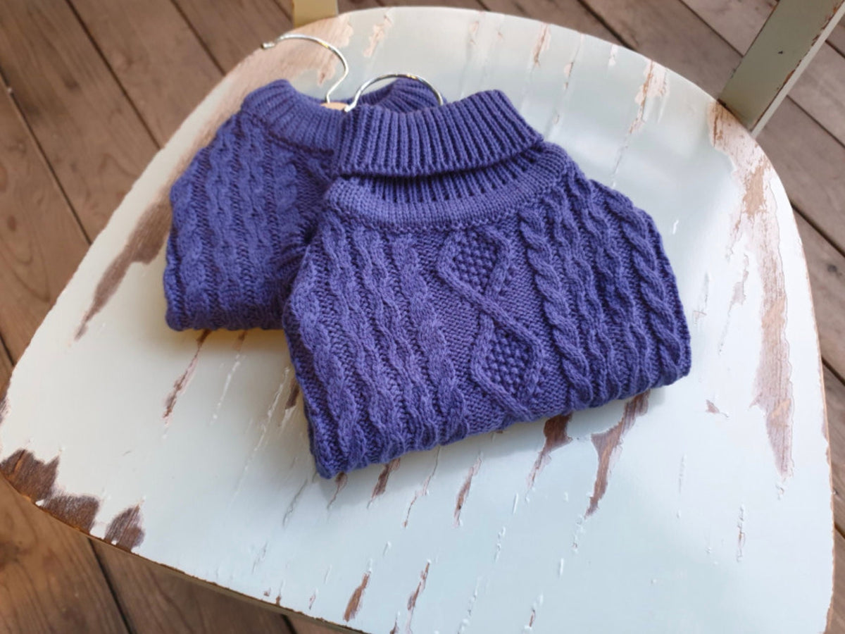 NKpup purple turtleneck cable knit dog vest with diamond pattern