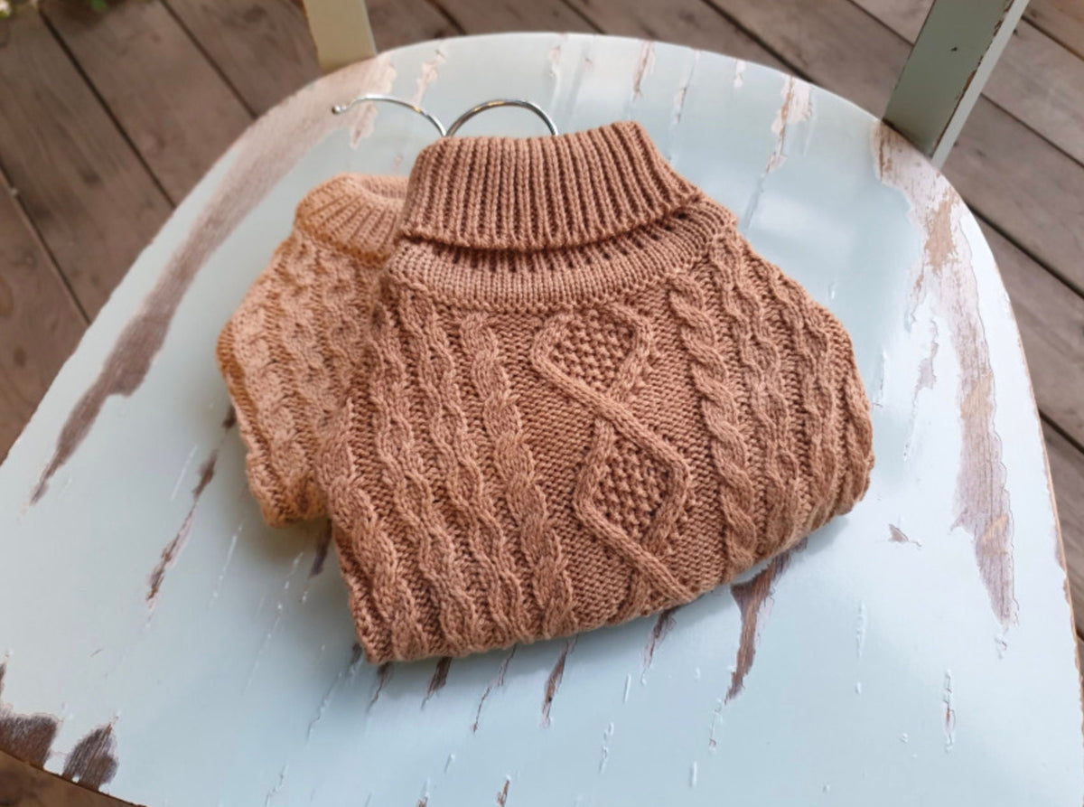 NKpup turtleneck cable knit dog vest in tan