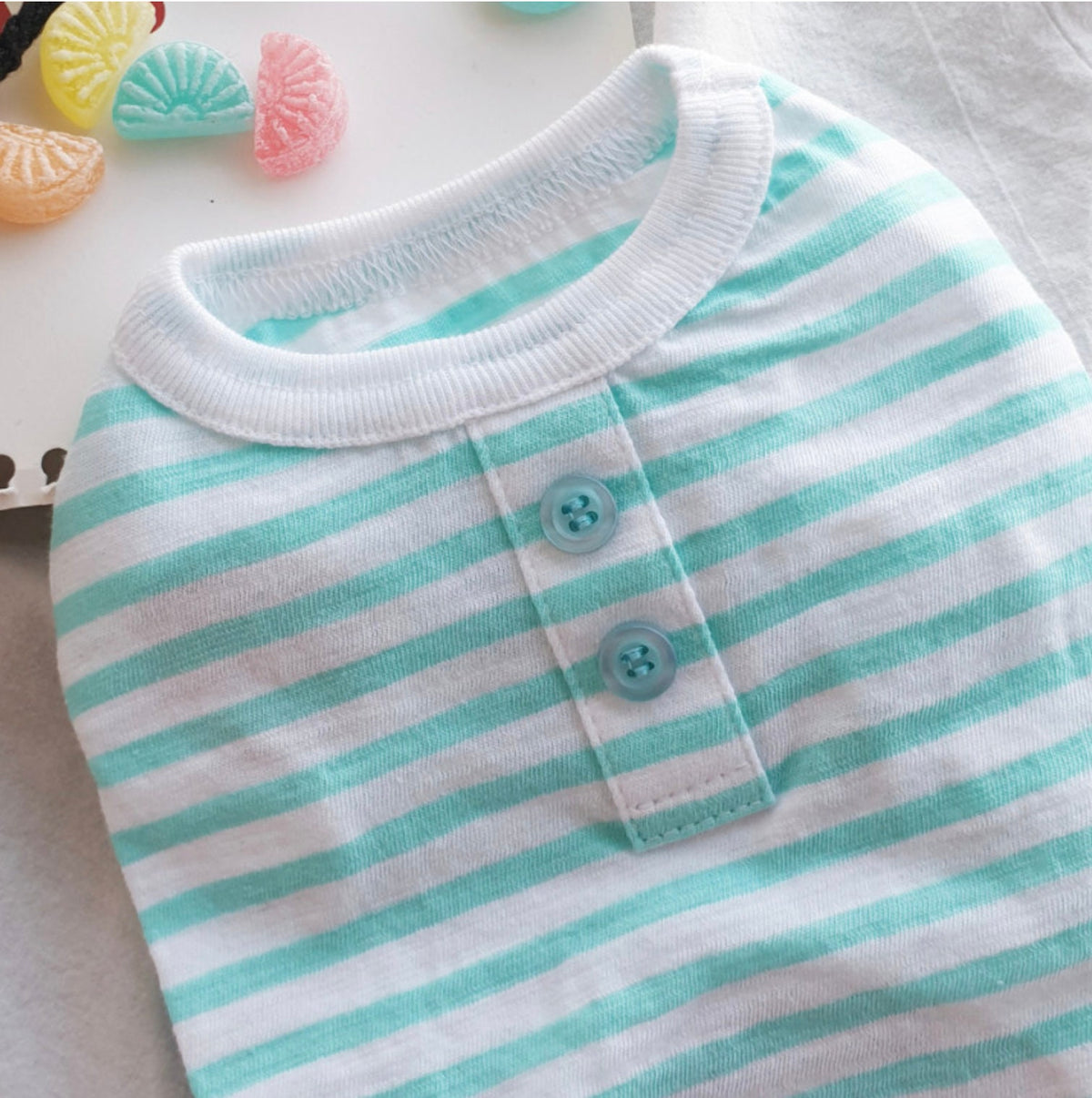 S-3XL, Striped Button Dog T-Shirt