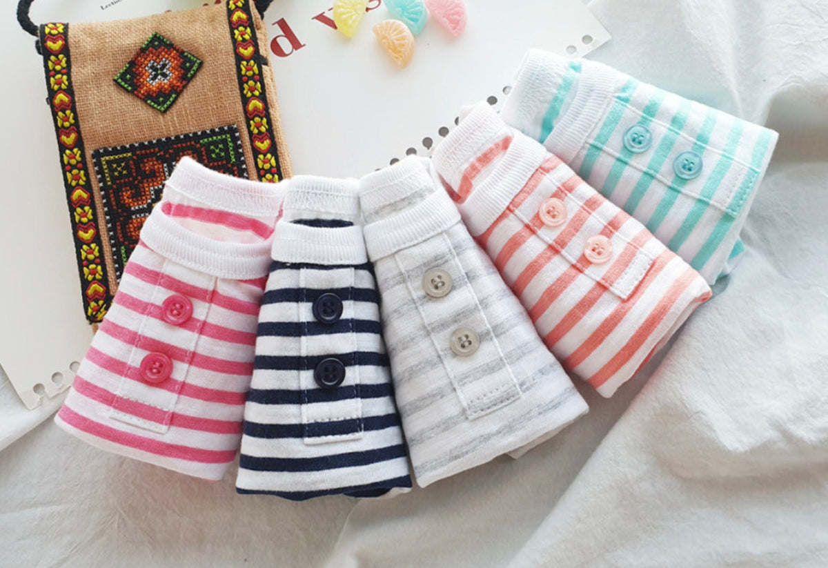 S-3XL, Striped Button Dog T-Shirt