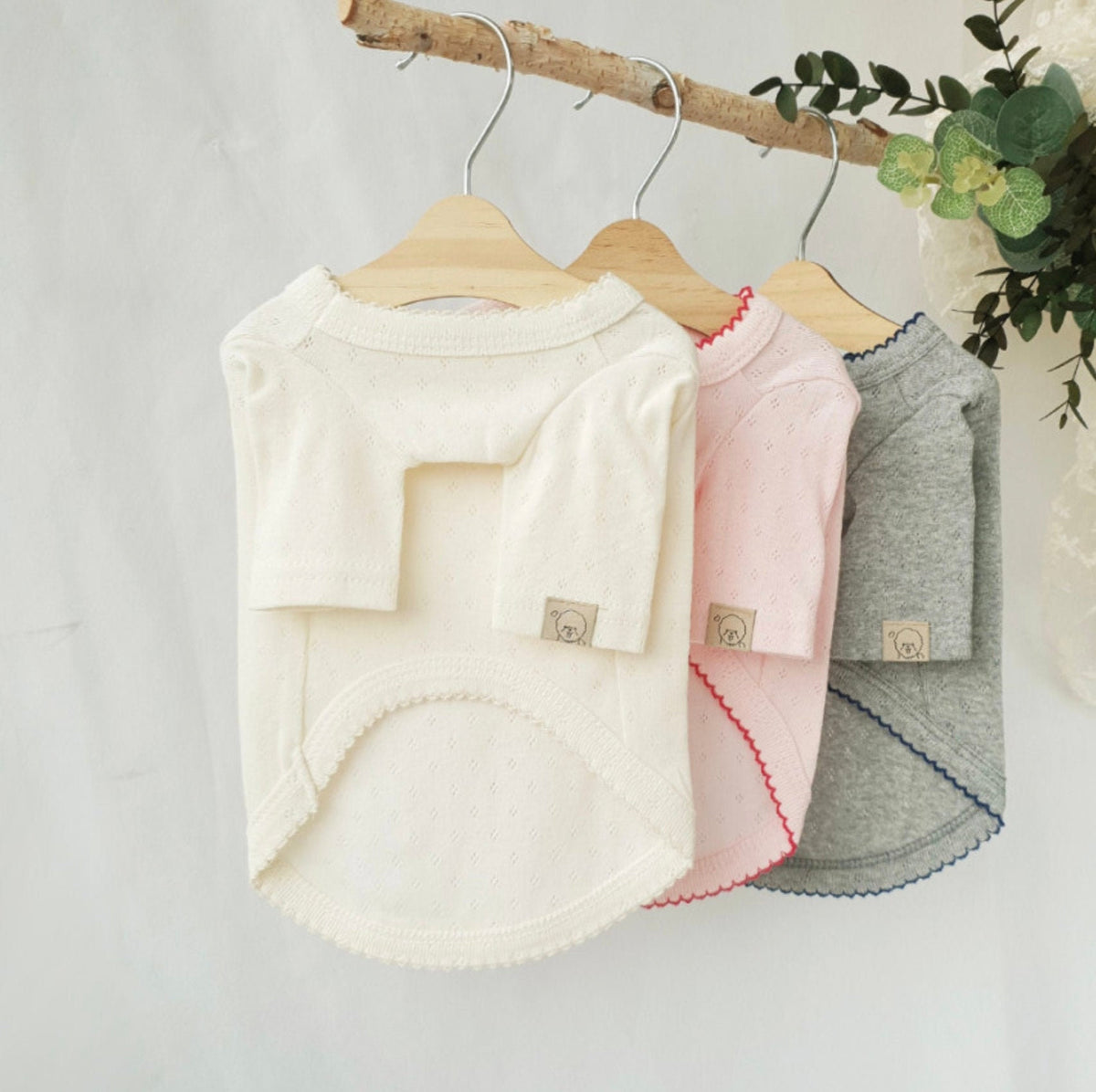NKpup Basic Ribbed Dog Shirts in cream, pink, and grey