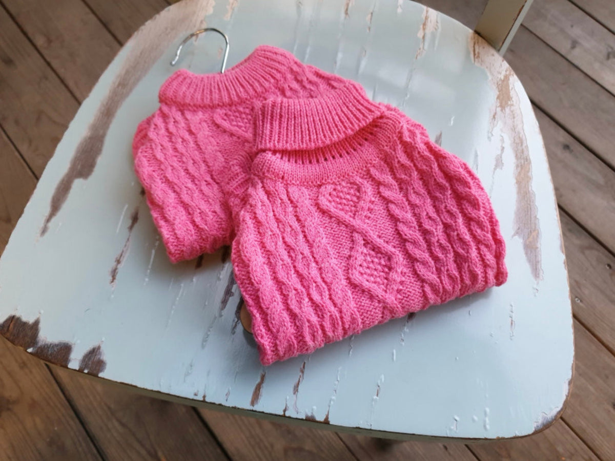 Pink turtleneck cable knit dog vest by NKpup