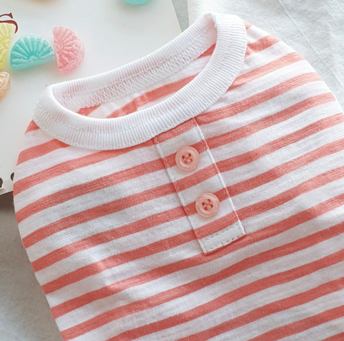 S-3XL, Striped Button Dog T-Shirt