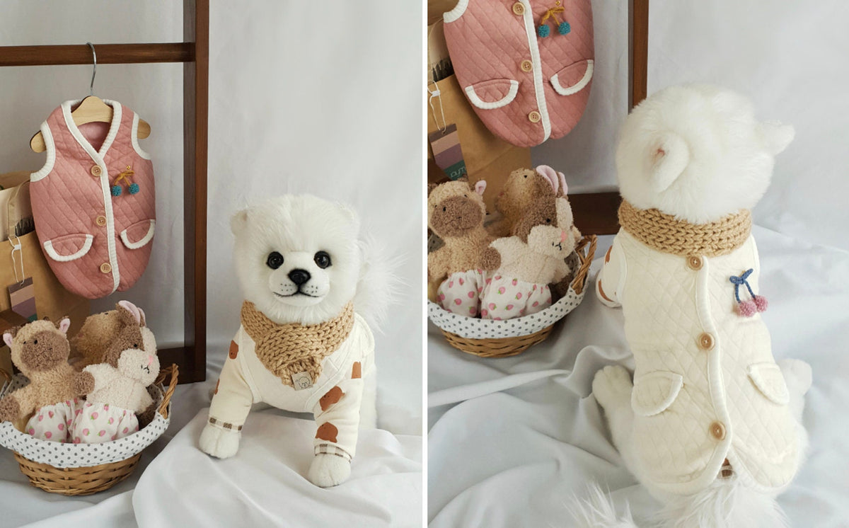 NKpup Cherry Quilted Dog Vest in pink and cream with cherry accents.