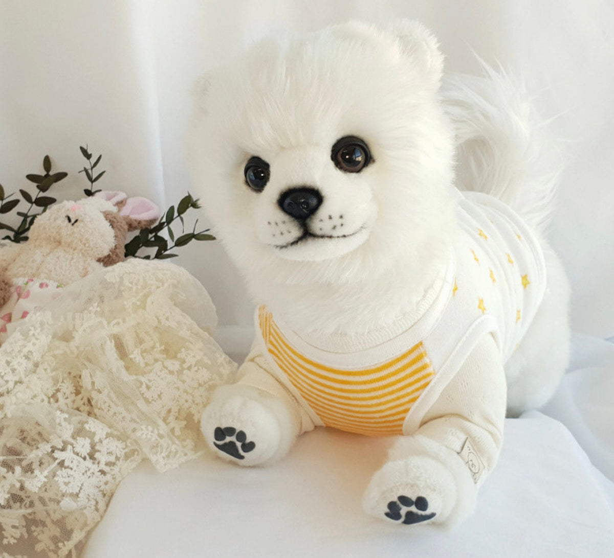 NKpup Velour Star Dog Vest in white with yellow stripes and star patterns
