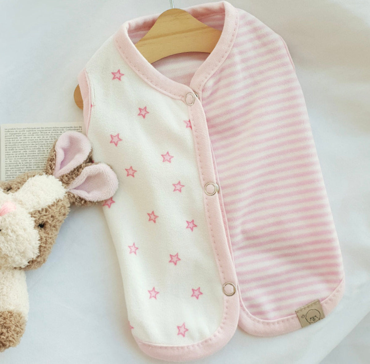 NKpup Velour Star Dog Vest in pink and white with star pattern and striped design