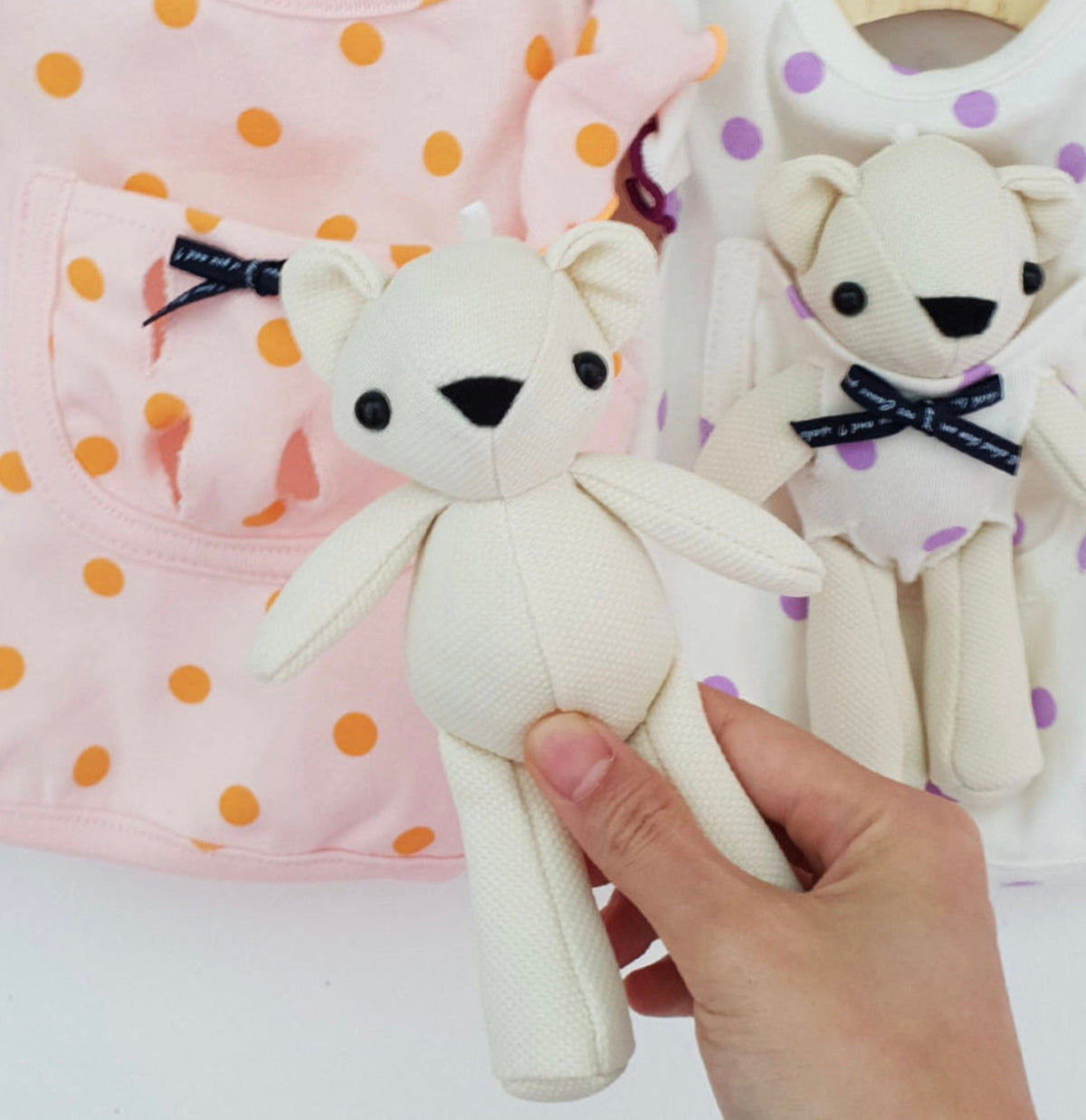 NKpup Teddy Bear Pocket Dog Shirt in pink and white with polka dot patterns