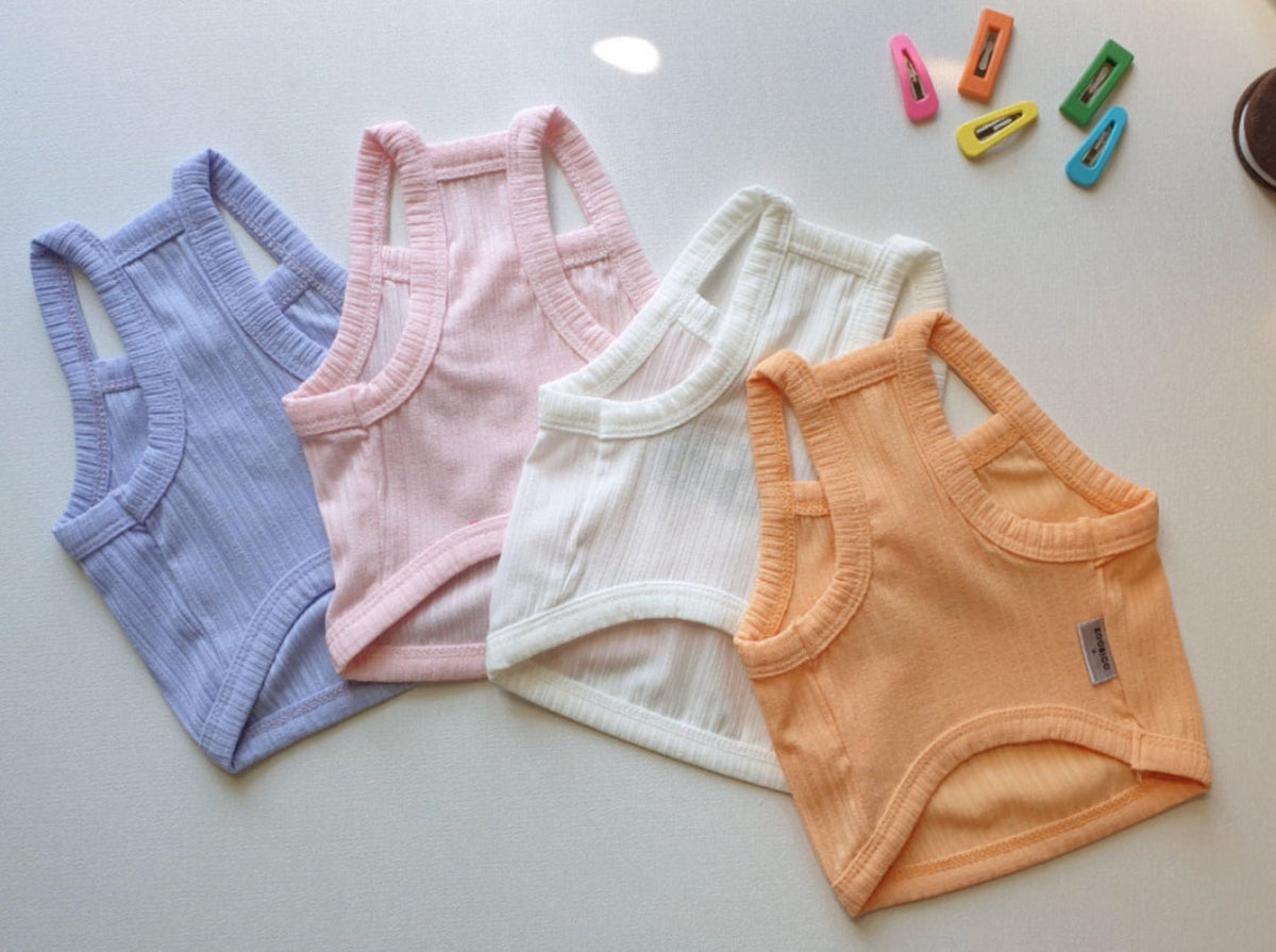 NKpup Animal Garden Dog Crop Tank Tops in blue, pink, white, and orange