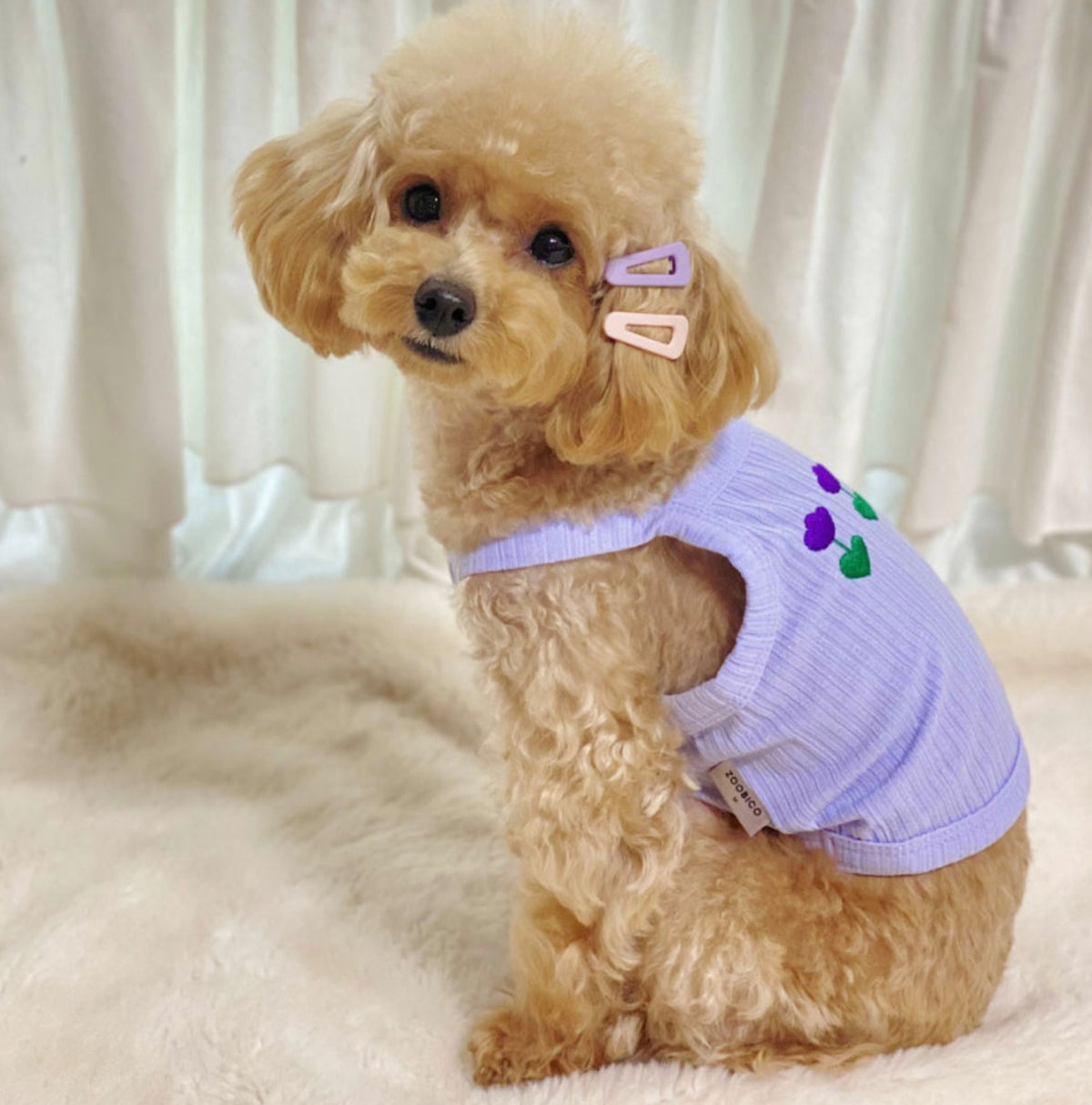 Light purple Animal Garden Dog Crop Tank Top with green flower patterns