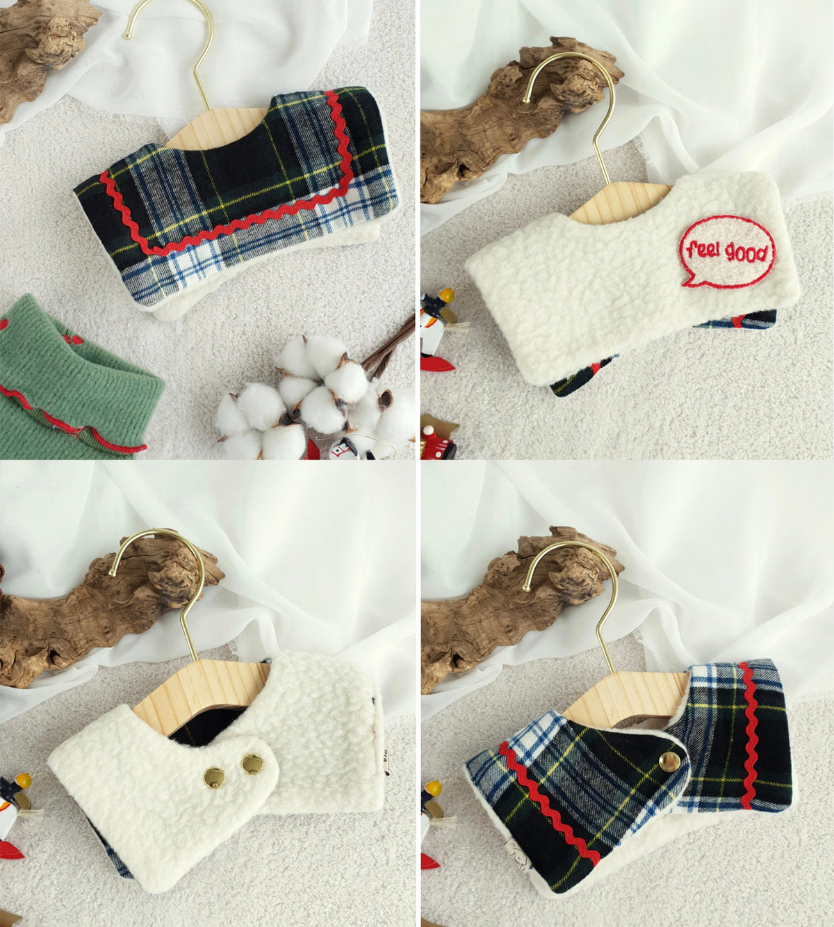 NKpup Reversible Plaid Dog Cape in blue and white fleece with red trim