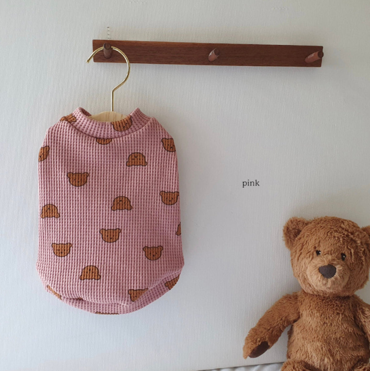 Pink NKpup Bear Waffle Dog Shirt with brown bear pattern