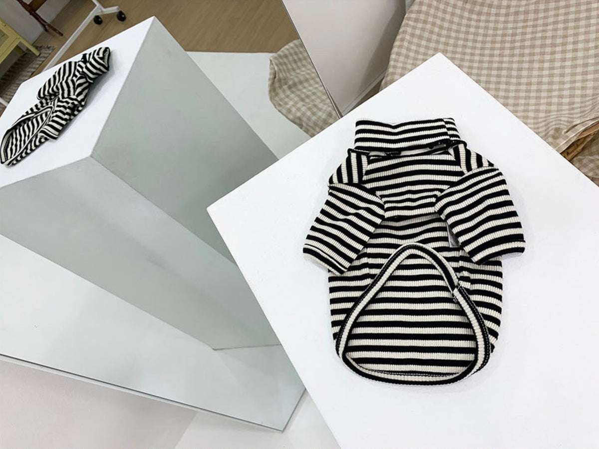 Willy Stripe Dog Turtleneck Shirt in black and white stripes by NKpup