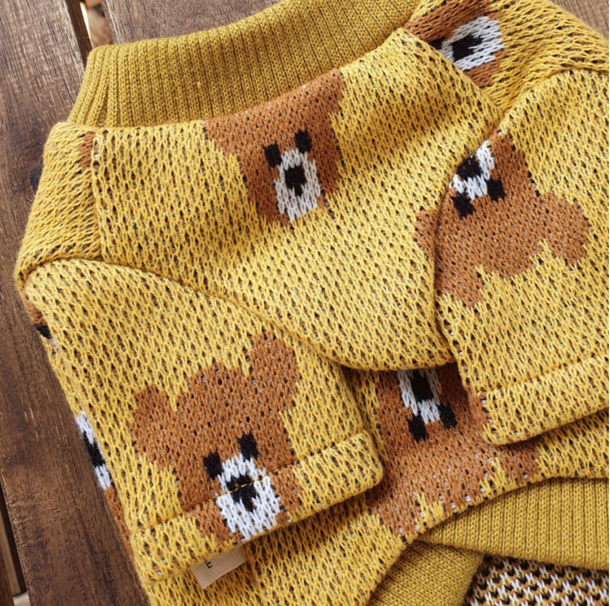 Yellow Bear Pixel Dog Knit Sweater