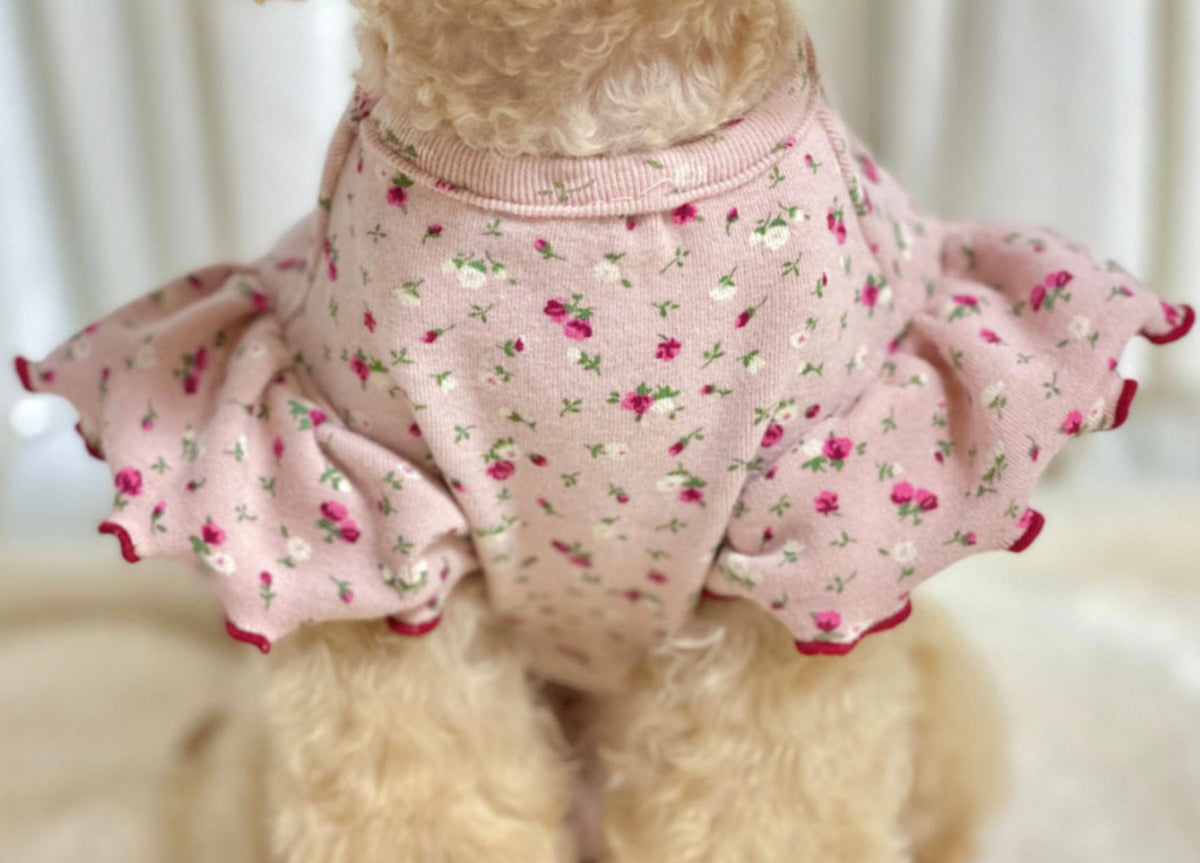 NKpup pink frilled floral dog shirt with ruffled sleeves
