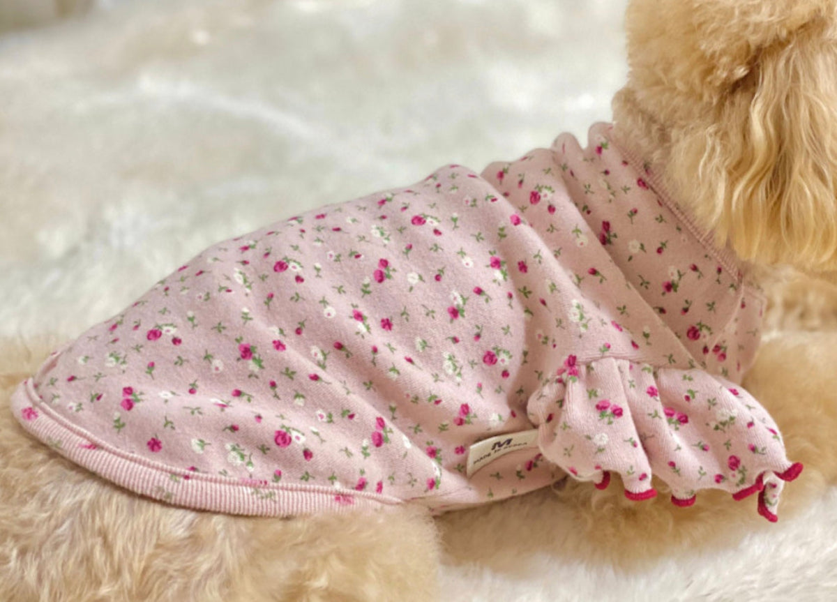 NKpup pink frilled floral dog shirt with small rose pattern