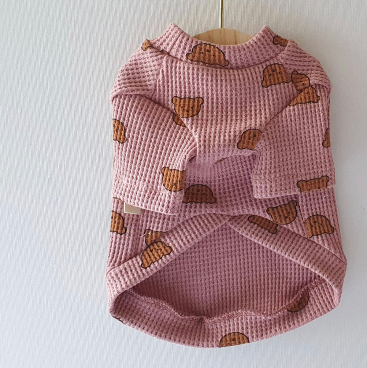 NKpup Bear Waffle Dog Shirt in pink with brown bear print
