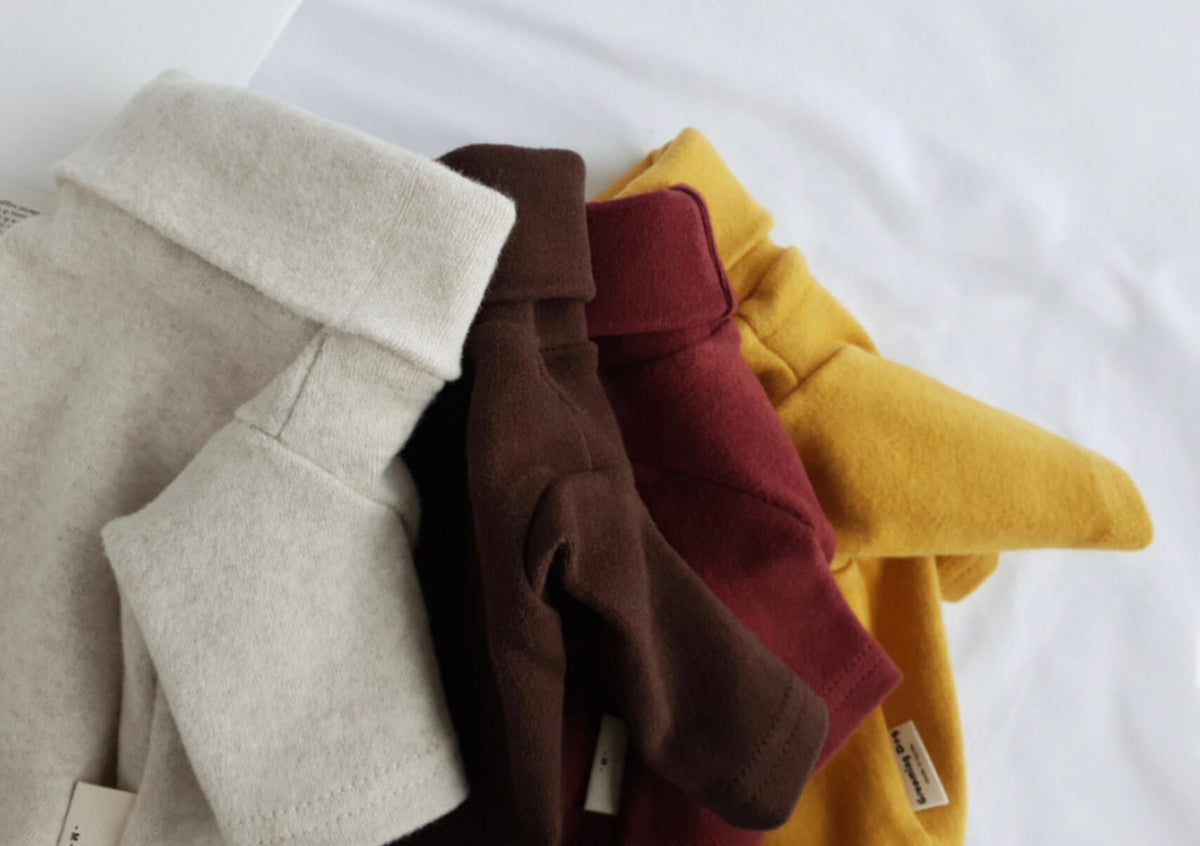 NKpup Basic Dog Turtleneck Shirts in cream, brown, burgundy, and mustard yellow