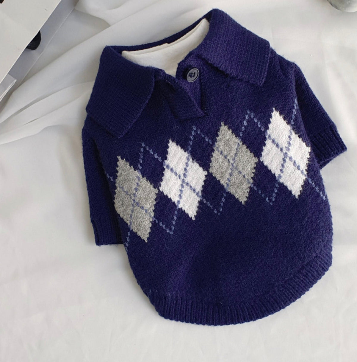 S-3XL, Checked Argyle Knit Dog Sweater