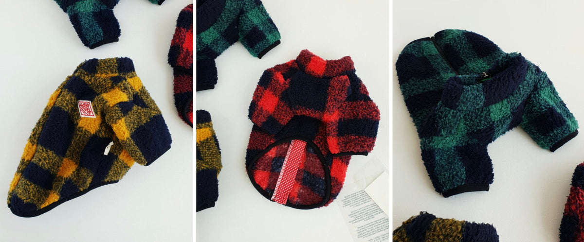 Checked Fleece Zip-Up Dog Sweater