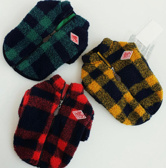 Plaid Fleece Zip-Up Sweater