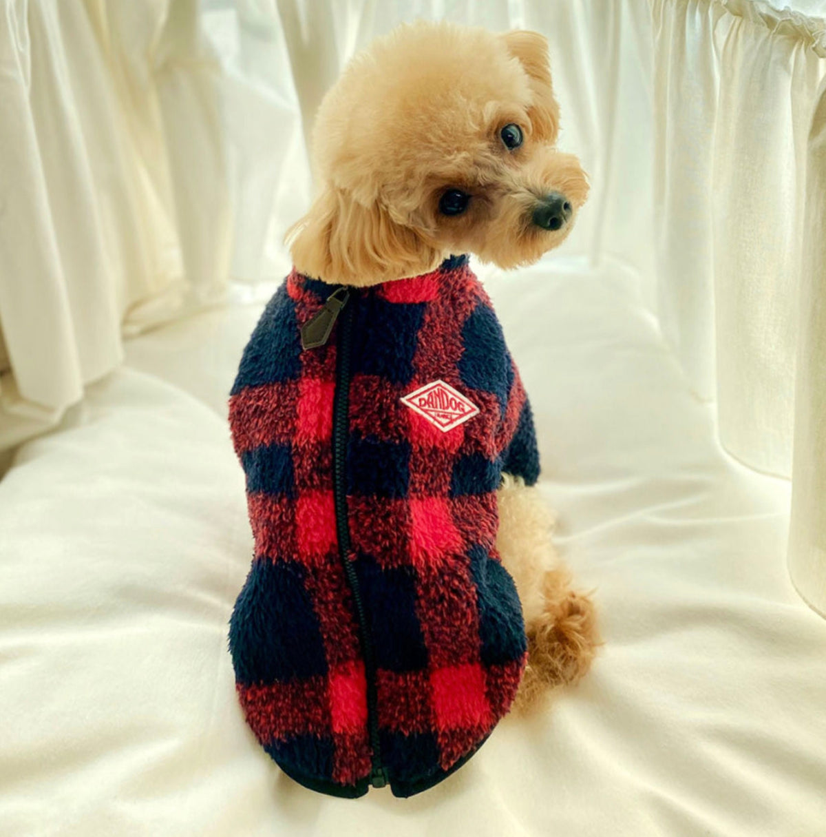 Checked Fleece Zip-Up Dog Sweater