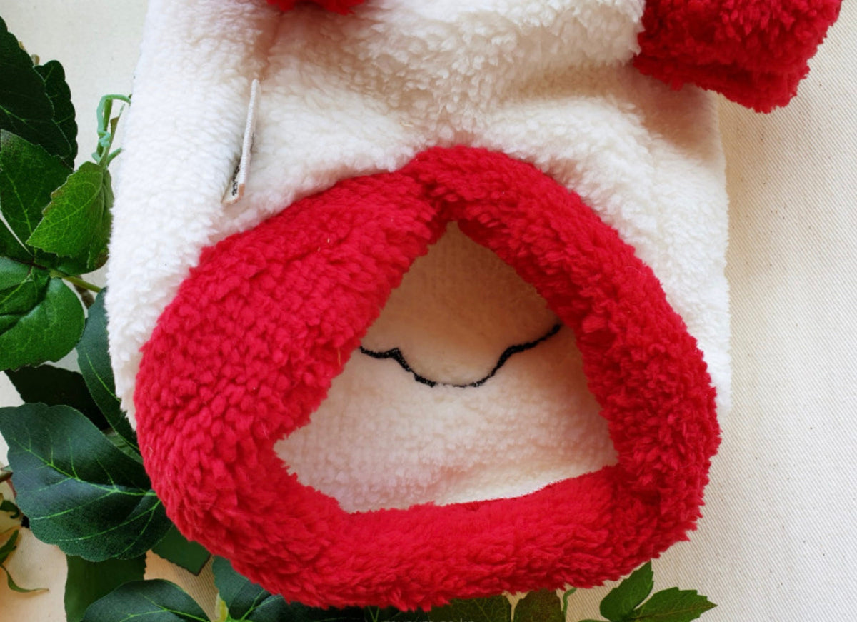 NKpup Santa Face fleece dog shirt in white and red