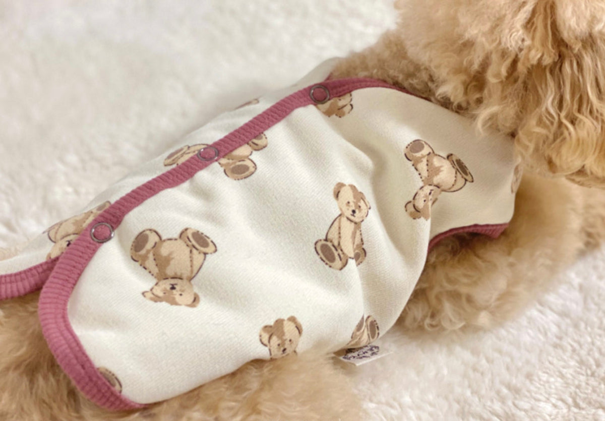 Cream Teddy Bear Dog Vest with pink trim and bear pattern by NKpup