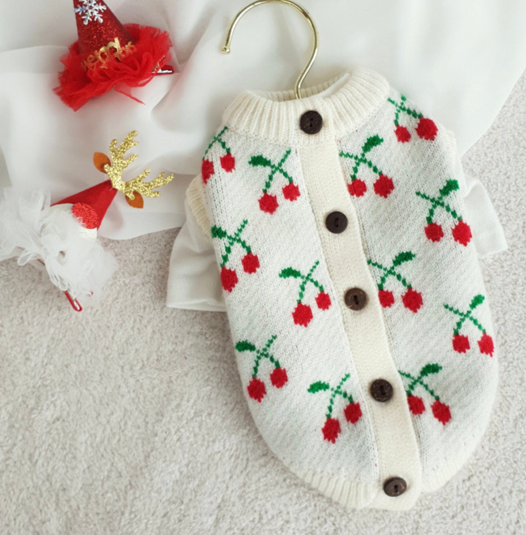 S-3XL, Christmas Cherry Knit Cardigan