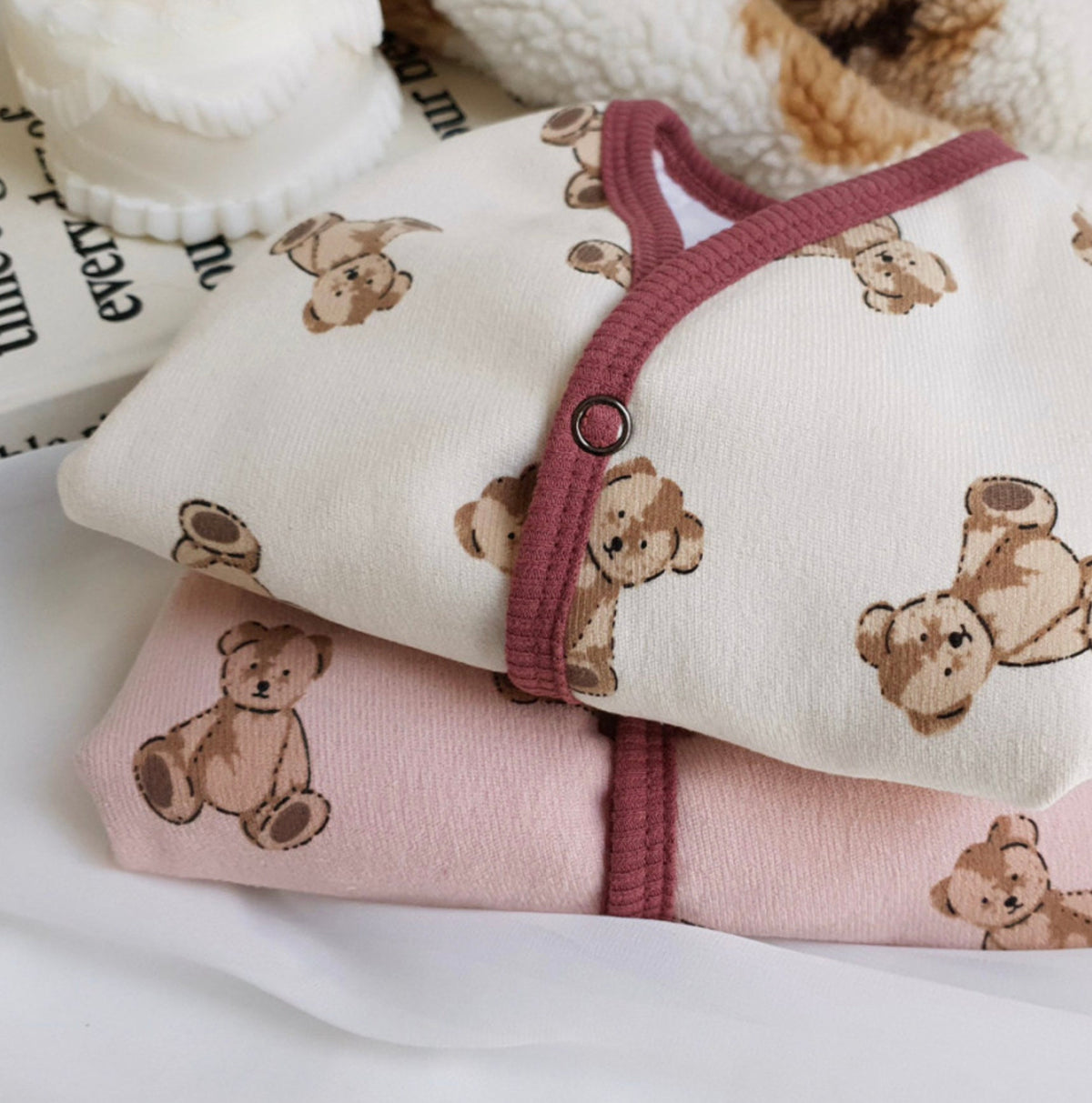 Cream and pink Teddy Bear Dog Vests with cute bear patterns
