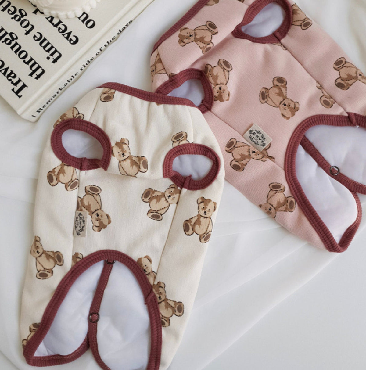 NKpup Teddy Bear Dog Vest in cream and pink with cute teddy bear patterns