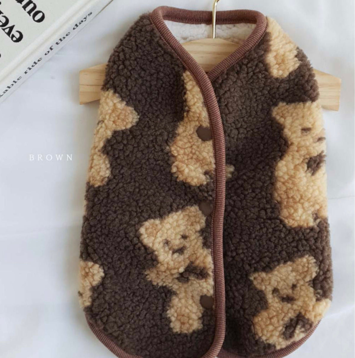 NKpup reversible bear pattern brown fleece dog vest