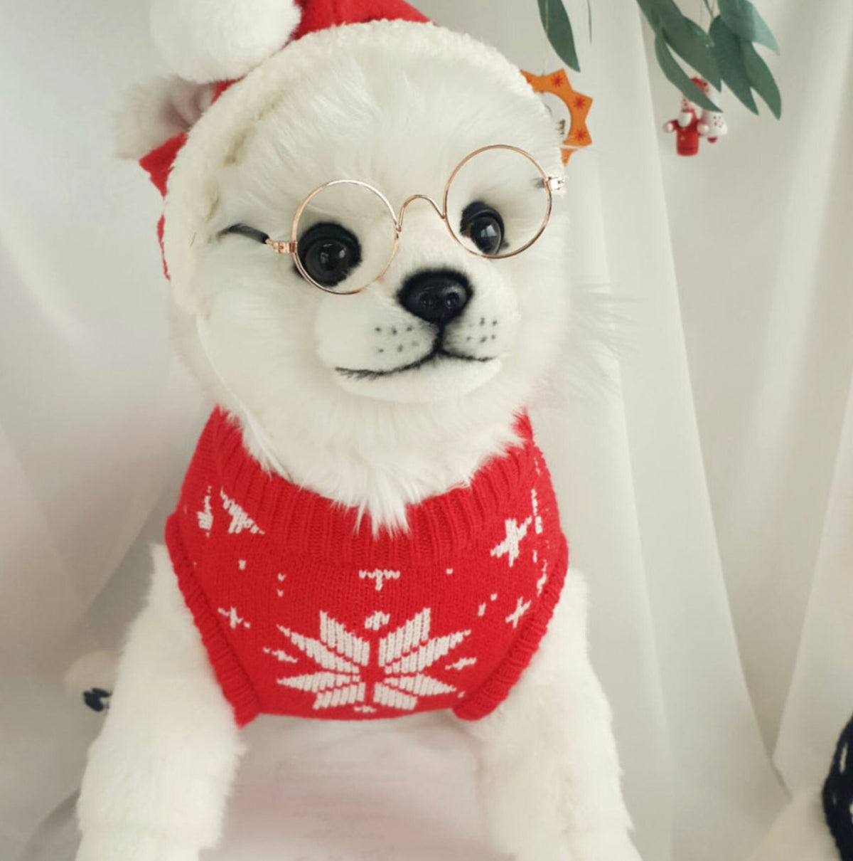NKpup Christmas Tree knit dog vest in red with white snowflake patterns
