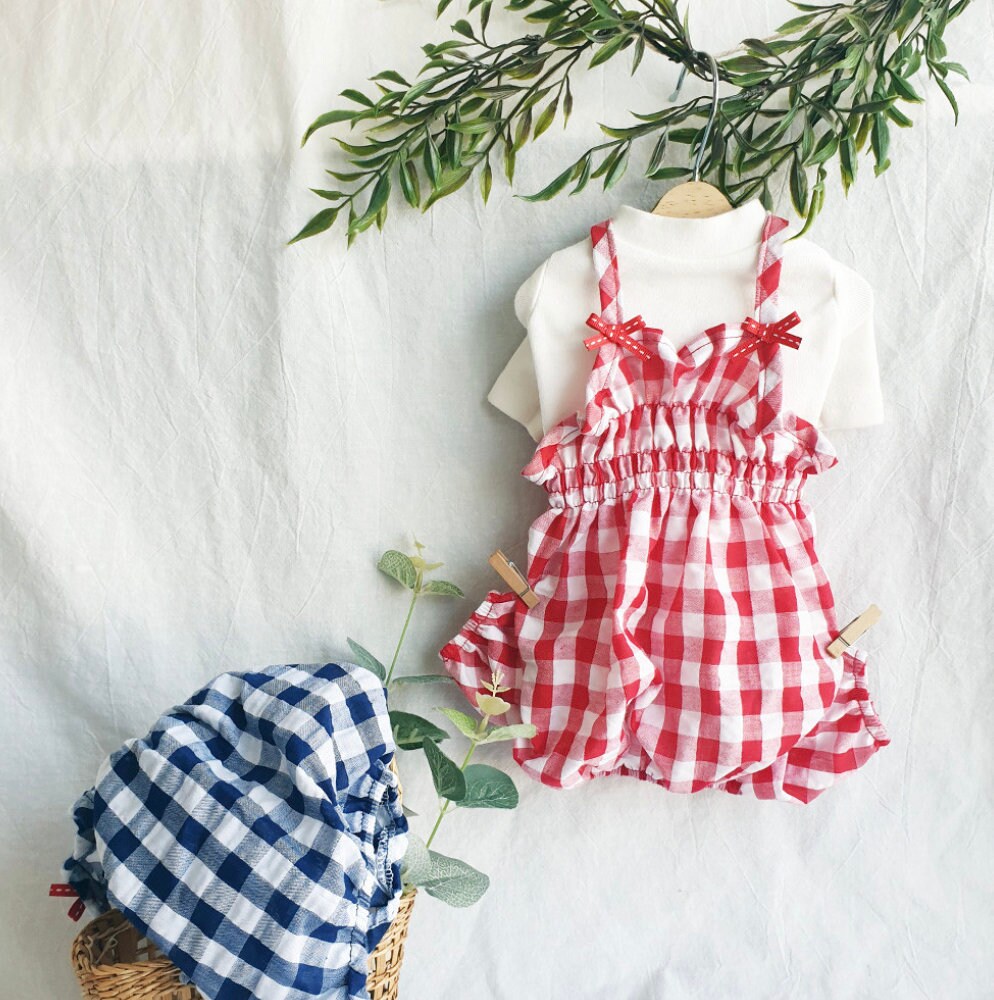 Gingham Ribbon Dog Overall