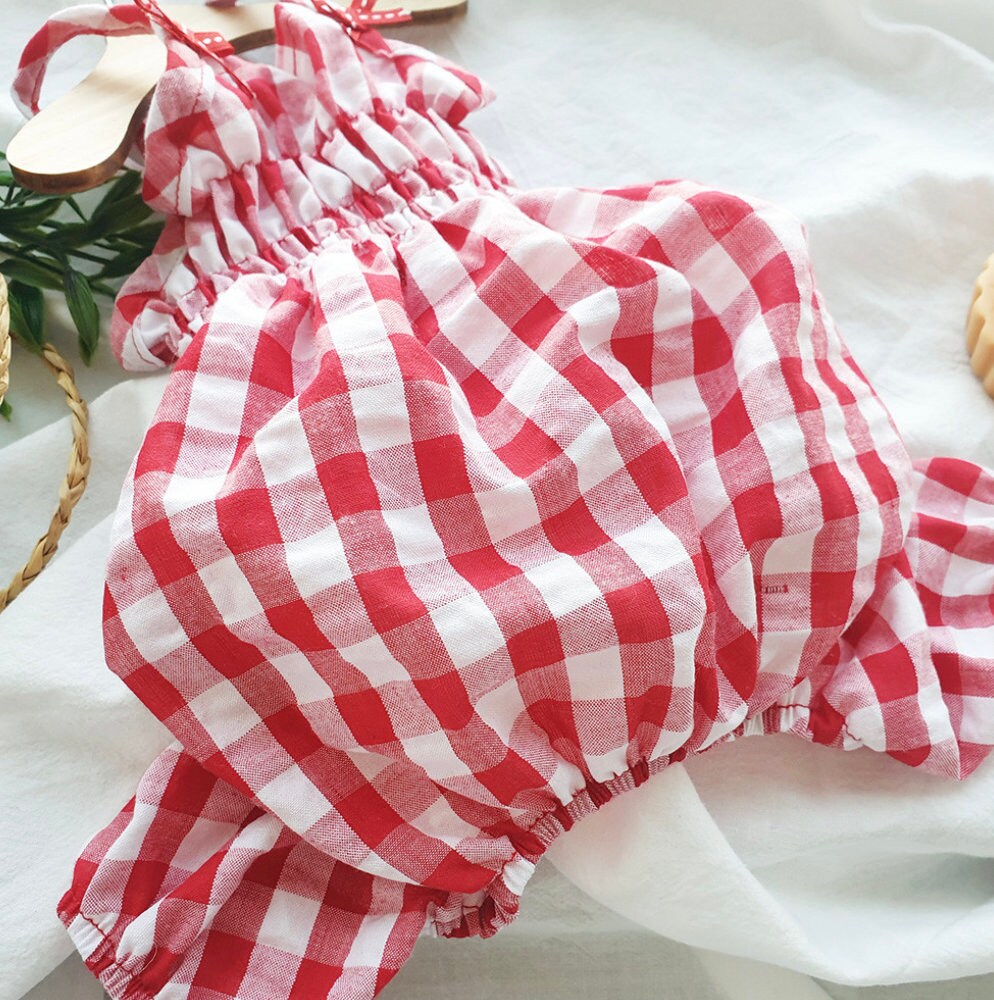 Gingham Ribbon Dog Overall