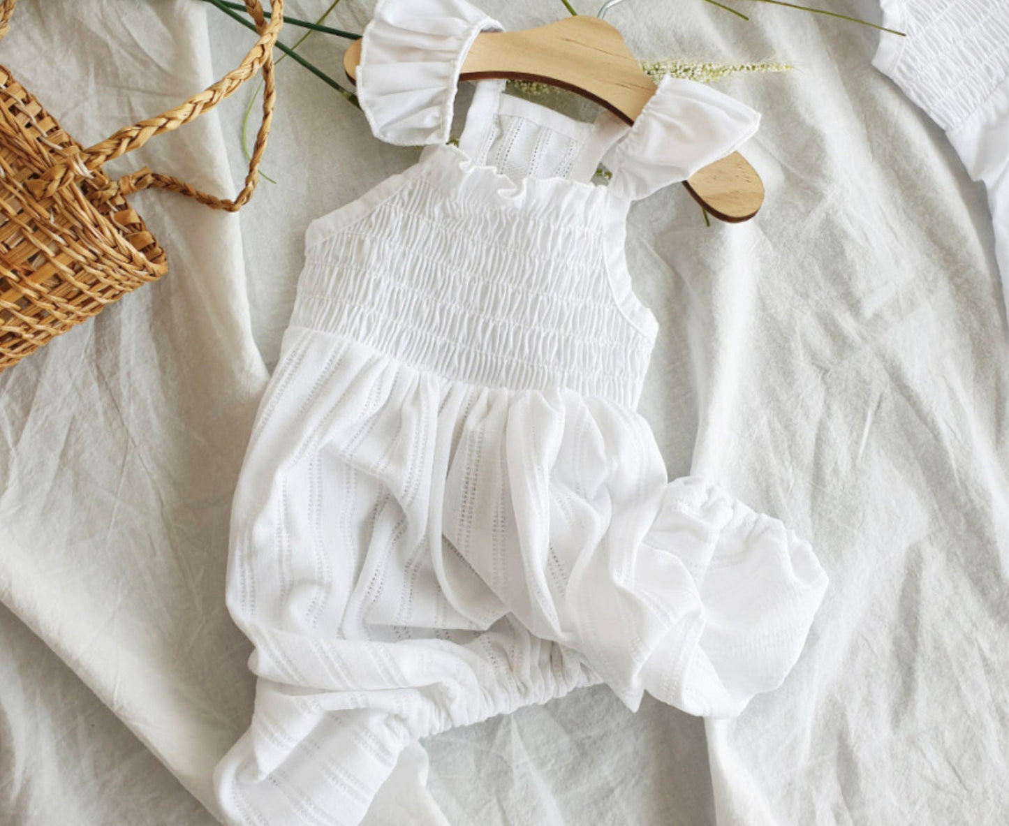 Smocked White Overall