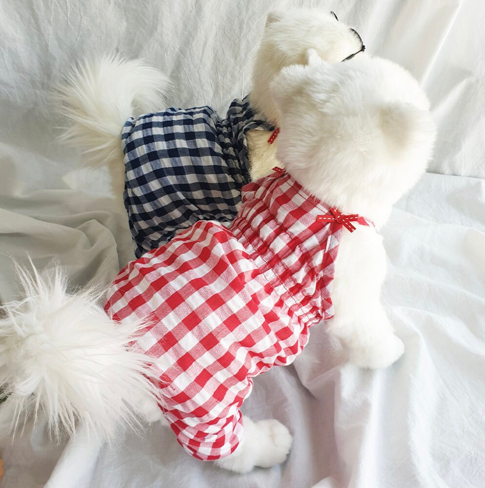 Gingham Ribbon Dog Overall
