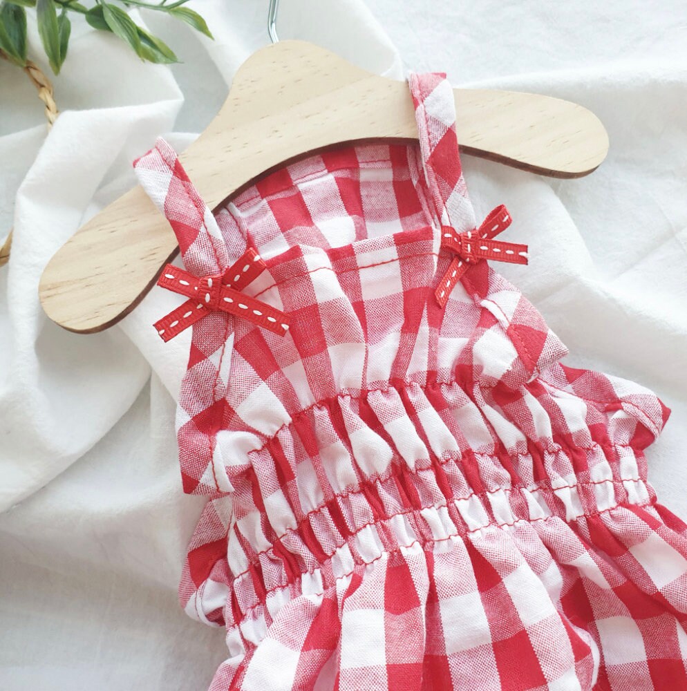 Gingham Ribbon Dog Overall