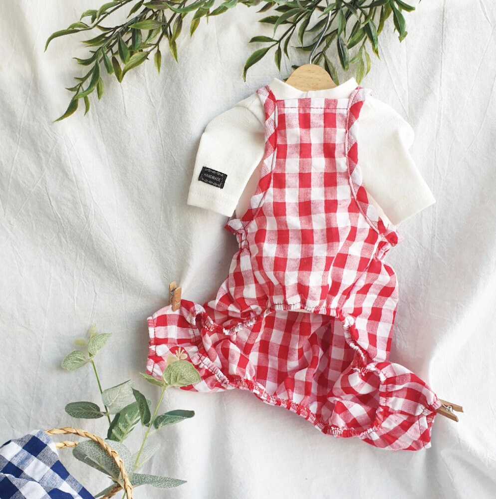 Gingham Ribbon Dog Overall