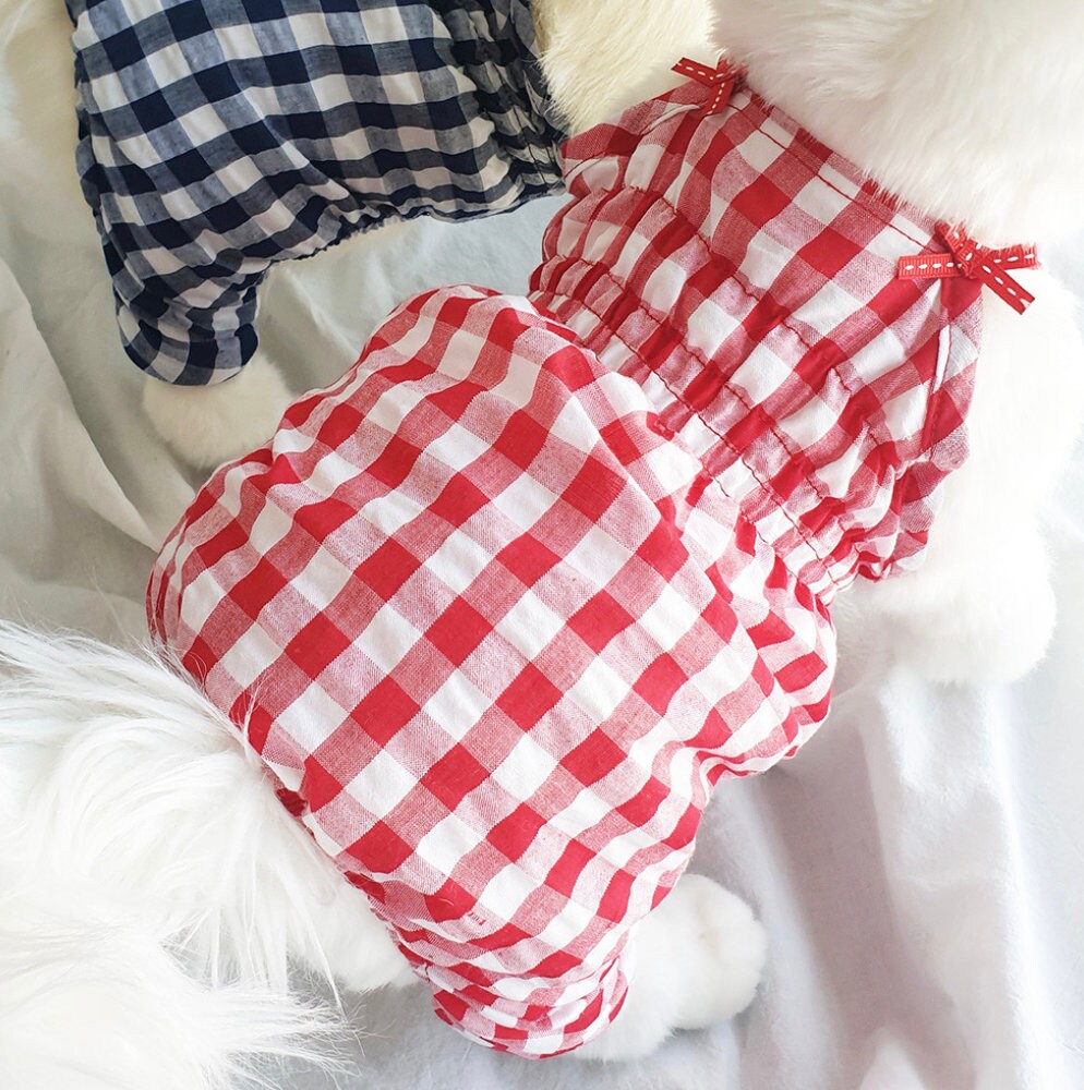 Gingham Ribbon Dog Overall