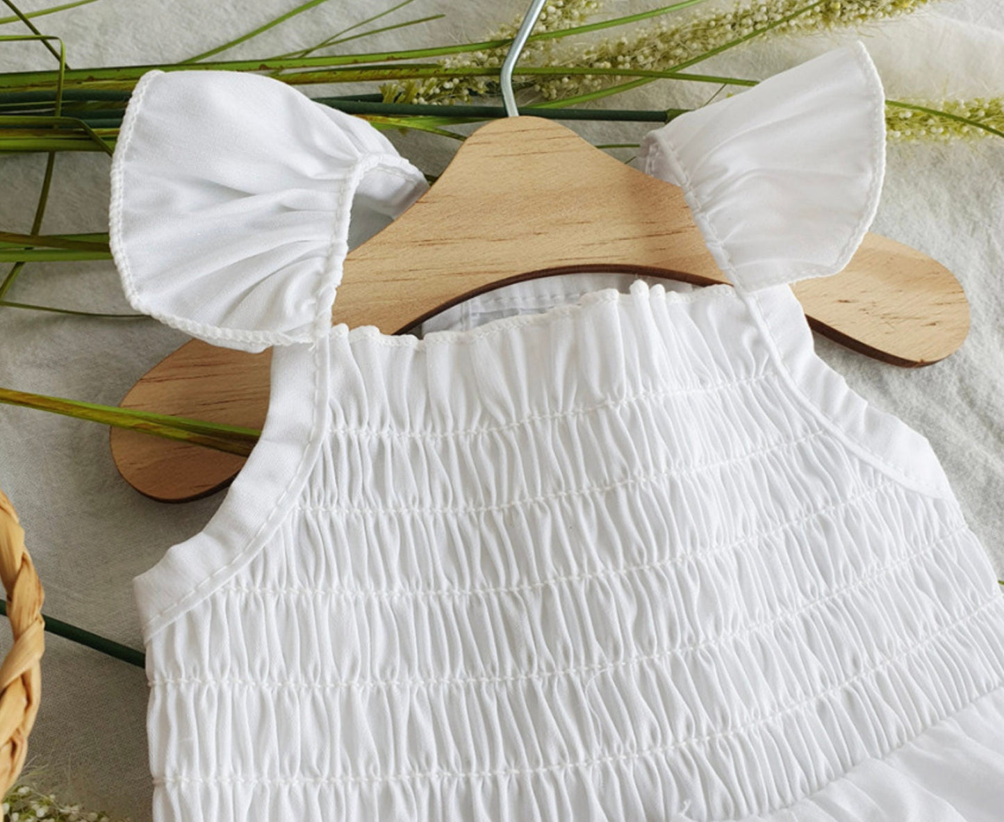 Smocked White Overall