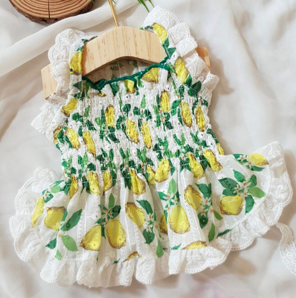 NKpup Fruits Dress with lemon pattern and white lace trim