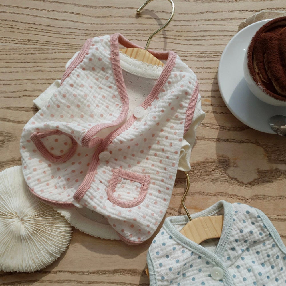 NKpup Polka Dot Crinkle Dog Vest in white and pink