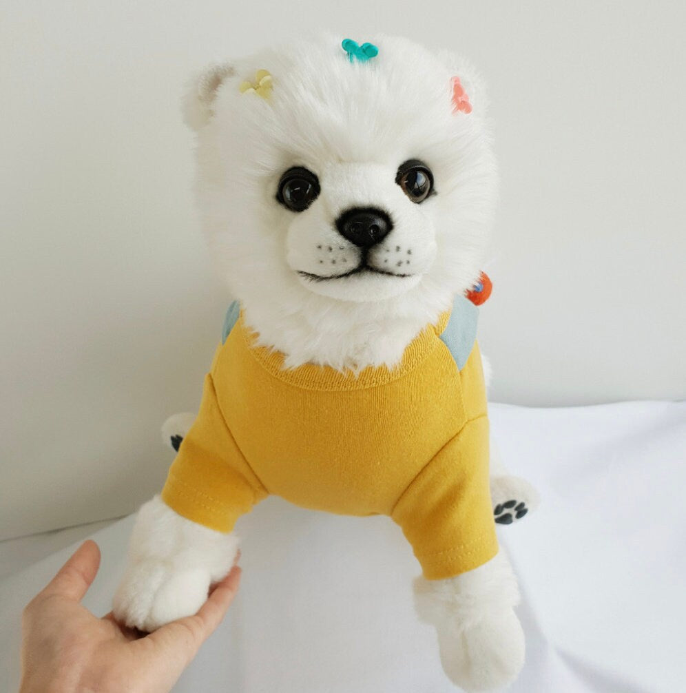NKpup yellow ball collar dog shirt with light blue accents