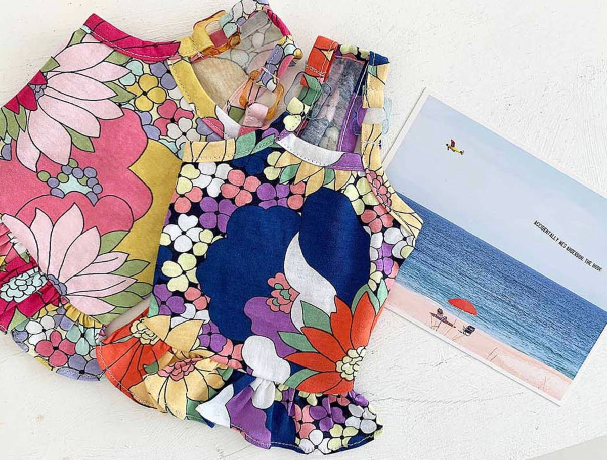 NKpup colorful cotton floral dog dresses with vibrant patterns and ruffled hems