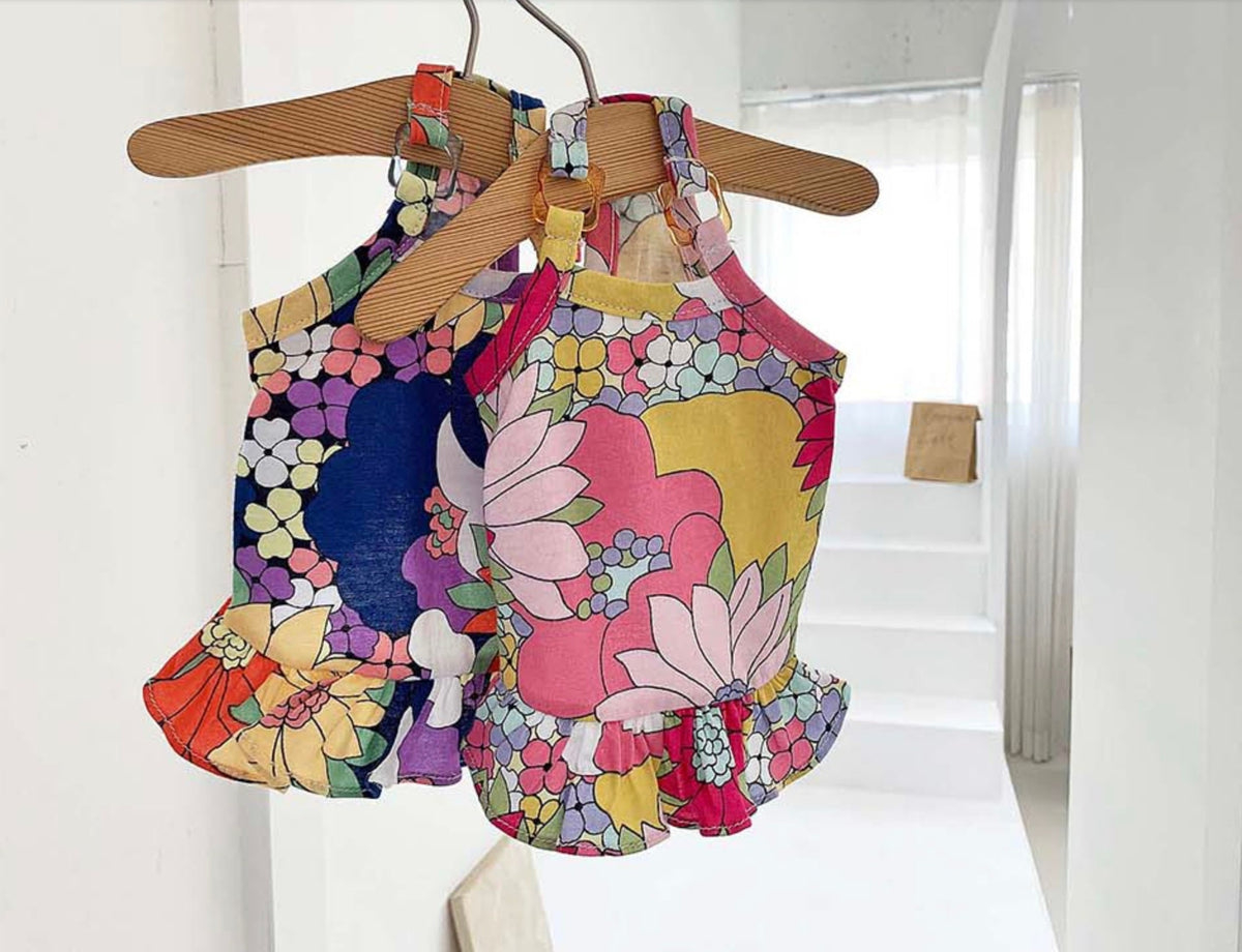 NKpup cotton floral dog dresses with colorful flower patterns and ruffled hems